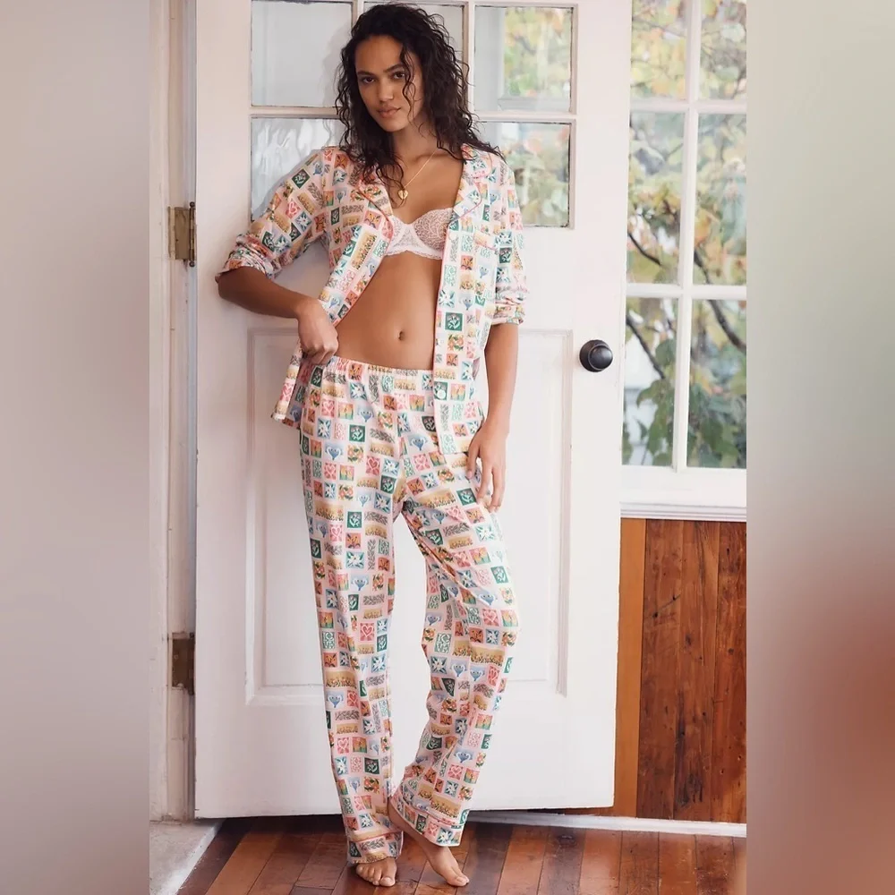 Anthropologie Bedhead Love Stamps  Pajamas Set